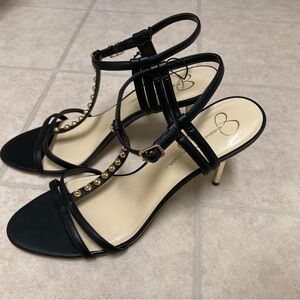 Jessica Simpson Black and Gold Strappy Heels with studs Size 11